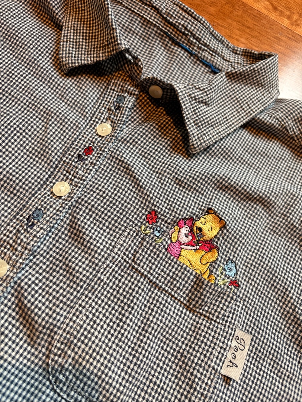 Disney Winnie the Pooh Embroidered Gingham Button-Down